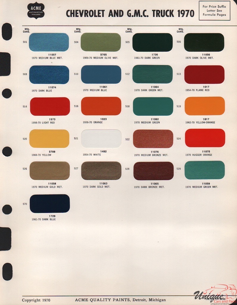 1970 GMC Truck Paint Charts Acme